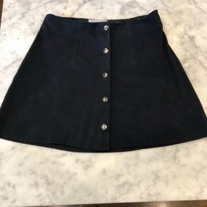 Black faux suede button front skirt